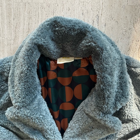 Anthropologie Maeve Lisanne Oversized Faux Fur Coat, Sky Blue - Picture 9 of 15